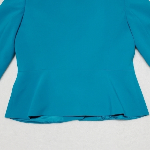 VINTAGE 90s Anne Klein Turquoise Blazer Abstract Silk A-line Skirt Set Outfit - Picture 14 of 16